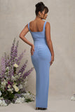 Avril Powder Blue Square Neck Maternity Maxi Dress with Split