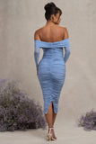 Neva Powder Blue Bardot Twist Maternity Midi Dress