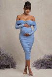 Neva Powder Blue Bardot Twist Maternity Midi Dress