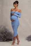 Neva Powder Blue Bardot Twist Maternity Midi Dress