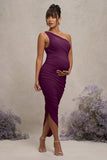 Late Night Plum Maternity Ruched One Shoulder Midi Dress
