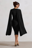 Marysol Black Asymmetric Cape Midi Dress