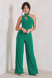 Tilly Green Cut Out Halterneck Asymmetrical Jumpsuit