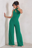 Tilly Green Cut Out Halterneck Asymmetrical Jumpsuit