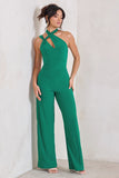 Tilly Green Cut Out Halterneck Asymmetrical Jumpsuit