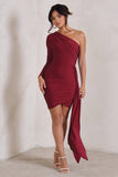 Claudina Berry Asymmetric Long Sleeve Wrap Mini Dress With Statement Drape