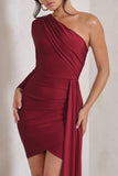 Claudina Berry Asymmetric Long Sleeve Wrap Mini Dress With Statement Drape