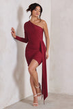 Claudina Berry Asymmetric Long Sleeve Wrap Mini Dress With Statement Drape