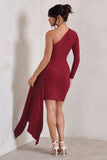 Claudina Berry Asymmetric Long Sleeve Wrap Mini Dress With Statement Drape