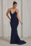 Endless Love Navy Backless Knot Detail Fishtail Maxi Dress