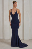 Endless Love Navy Backless Knot Detail Fishtail Maxi Dress