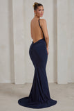 Endless Love Navy Backless Knot Detail Fishtail Maxi Dress