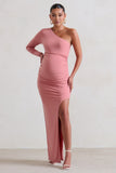 Paloma Pink Maternity One Sleeve Asymmetric Maxi Dress