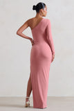 Paloma Pink Maternity One Sleeve Asymmetric Maxi Dress