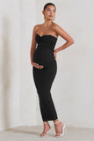 Evita Black Maternity Sweetheart Twist Detail Midi Dress