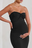 Evita Black Maternity Sweetheart Twist Detail Midi Dress