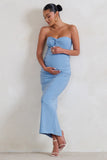 Evita Powder Blue Maternity Sweetheart Twist Detail Midi Dress