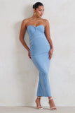 Evita Powder Blue Maternity Sweetheart Twist Detail Midi Dress