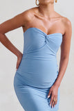 Evita Powder Blue Maternity Sweetheart Twist Detail Midi Dress