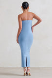 Evita Powder Blue Maternity Sweetheart Twist Detail Midi Dress