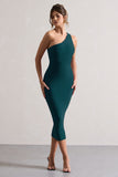 Vineyard Green Asymmetric Backless Bodycon Midi Dress