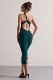 Vineyard Green Asymmetric Backless Bodycon Midi Dress