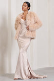 Custom Champagne Satin Sweetheart Corset Fishtail Maxi Dress