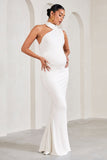 Sylvia White Ruched Asymmetric Maternity Maxi Dress With Wrap-Collar