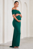 Carmen Bottle Green Bardot Maternity Maxi Dress