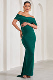 Carmen Bottle Green Bardot Maternity Maxi Dress