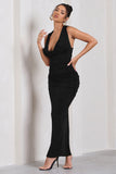 Finely Formed Black Ruched Cowl-Neck Bodycon Maxi Dress