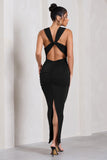 Finely Formed Black Ruched Cowl-Neck Bodycon Maxi Dress