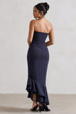 Sandy Navy Strapless Corset Asymmetric Maxi Dress