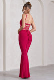 Alora Red Strappy Lace-Up Maxi Dress With Flower Corsage