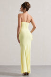 My Muse Yellow Ruched Bandeau Split Maxi Dress With Flowers
