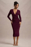 Marcia Port Bodycon Plunge-Neck Midi Dress
