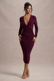 Marcia Port Bodycon Plunge-Neck Midi Dress