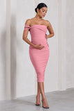 Eviana Blush Pink Bodycon Sleeveless Twist Maternity Midi Dress