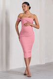 Eviana Blush Pink Bodycon Sleeveless Twist Maternity Midi Dress