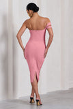 Eviana Blush Pink Bodycon Sleeveless Twist Maternity Midi Dress