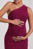 Persia Berry One-Shoulder Side Split Ruched Maternity Maxi Dress