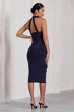 Dora Navy Halter-Neck Open-Back Maternity Midi Dress