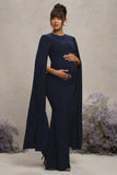 Divine Timing Navy Maternity Maxi Dress With Cape Sleeves