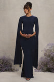 Divine Timing Navy Maternity Maxi Dress With Cape Sleeves