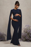 Divine Timing Navy Maternity Maxi Dress With Cape Sleeves