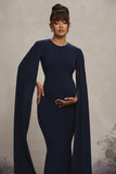 Divine Timing Navy Maternity Maxi Dress With Cape Sleeves