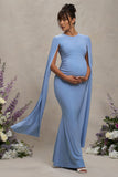 Divine Timing Powder Blue Maternity Maxi Dress With Cape Sleeves