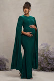 Divine Timing Bottle Green Maternity Maxi Dress With Cape Sleeves