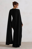 Magdelena Black Asymmetric Cape Maxi Dress