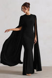 Magdelena Black Asymmetric Cape Maxi Dress